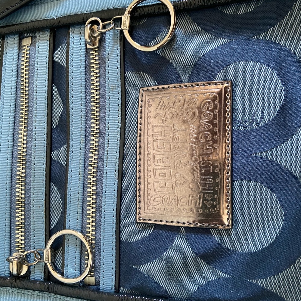 COACH - Blue Poppy Signature Logo Fabric Tote - Picture 3 of 6